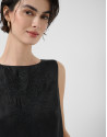 Black ramie dress with matching floral ... | Roberto Verino