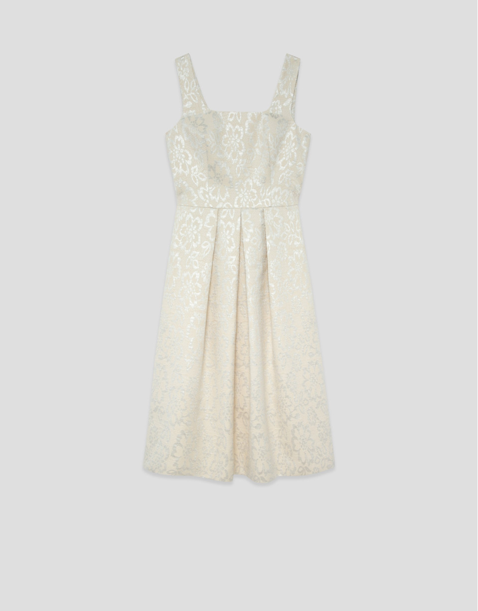 Vestido sisas beige jacquard floral plata ... | Roberto Verino