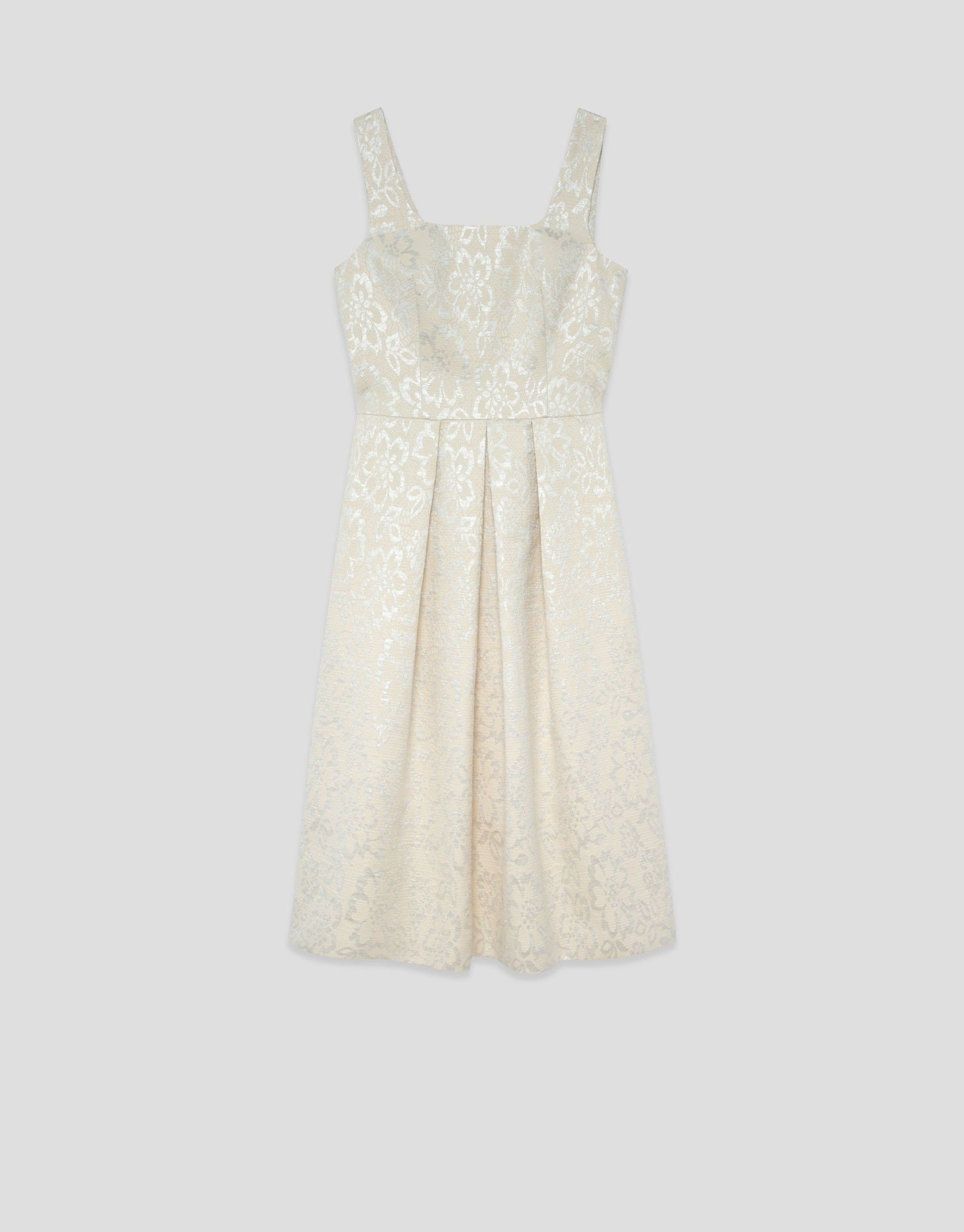 Vestido sisas beige jacquard floral plata ... | Roberto Verino