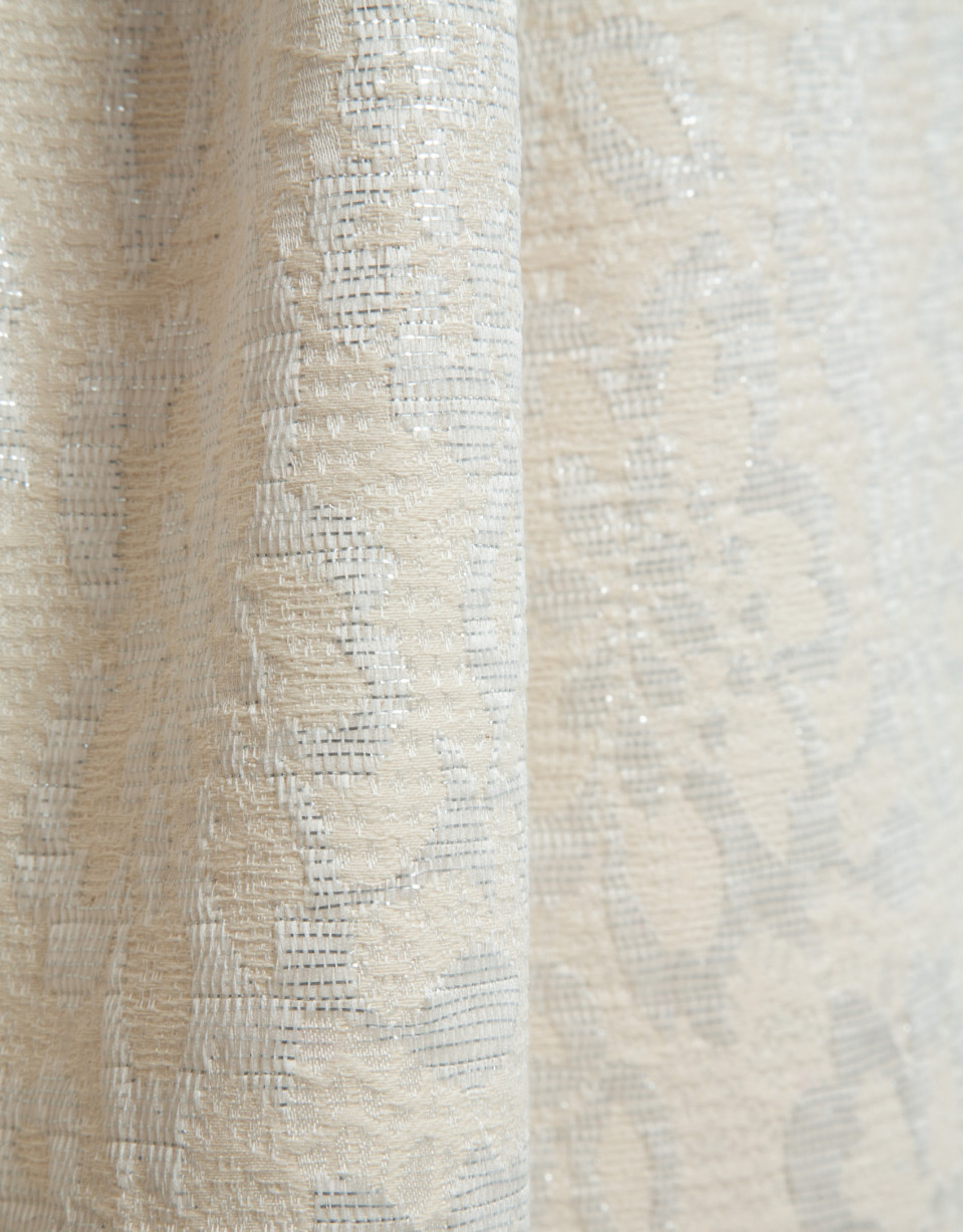 Beige floral jacquard dress with silver ... | Roberto Verino