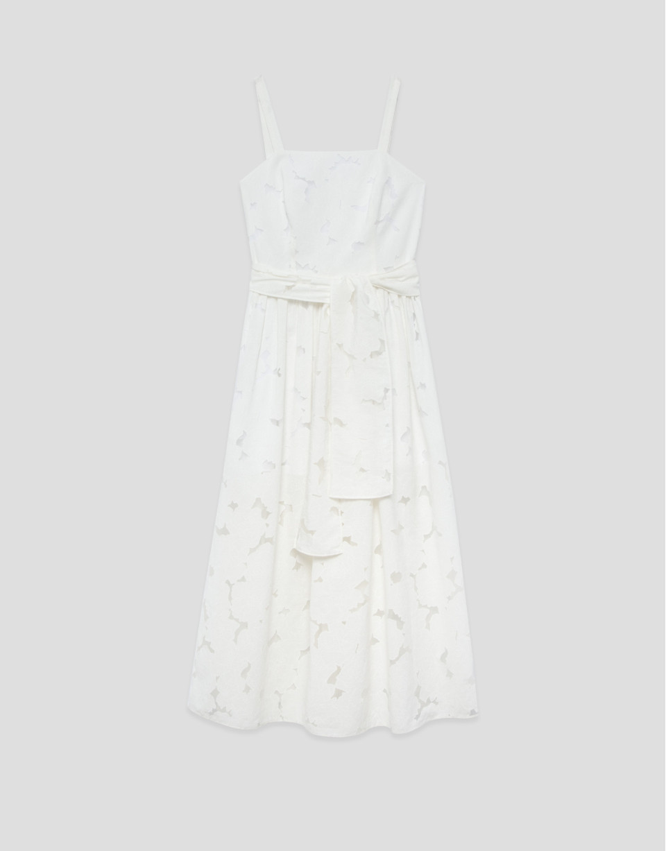 White devoré strappy dress with floral print | Roberto Verino