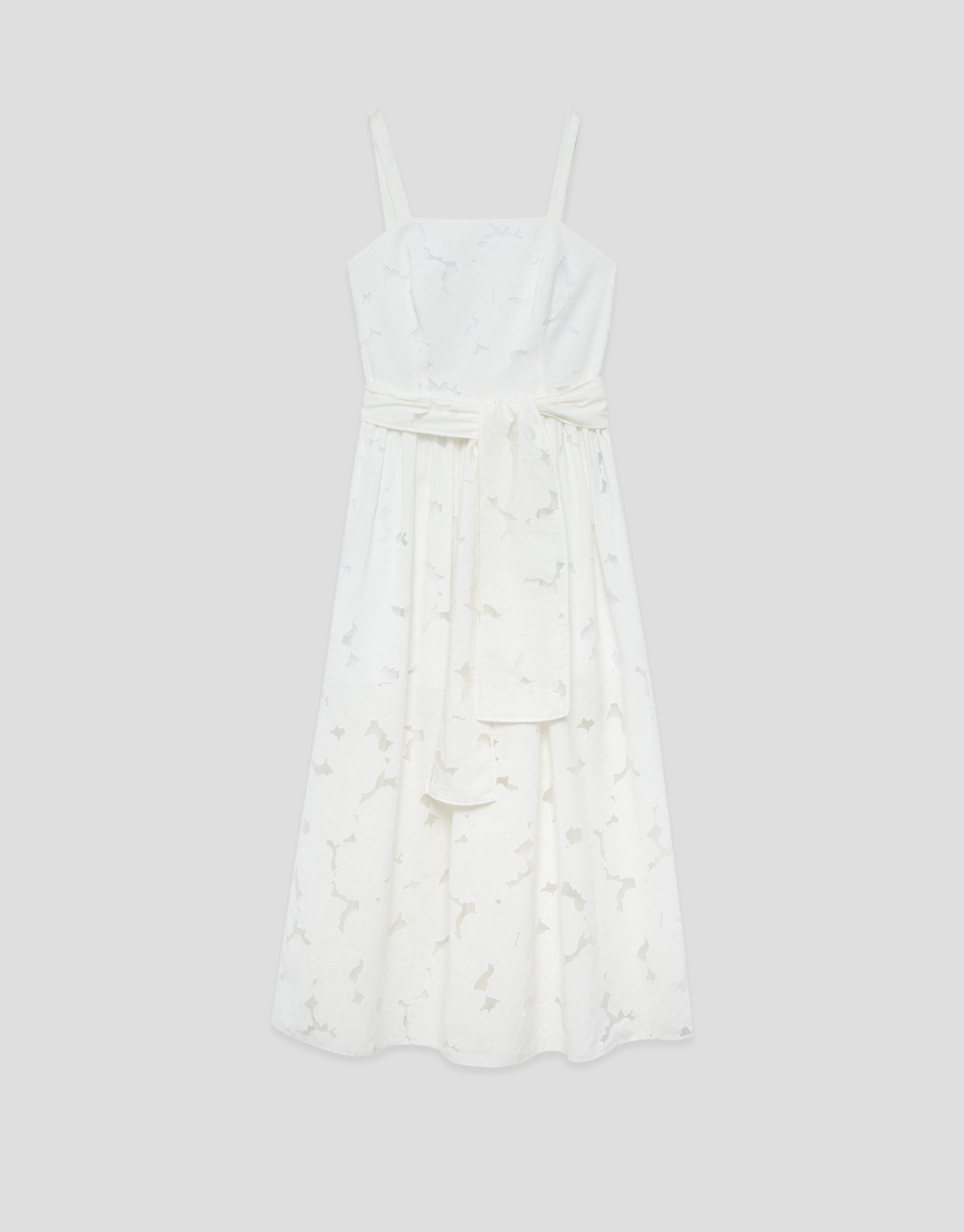 White devoré strappy dress with floral print | Roberto Verino
