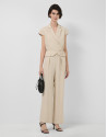 Beige double-breasted waistcoat with black ... | Roberto Verino