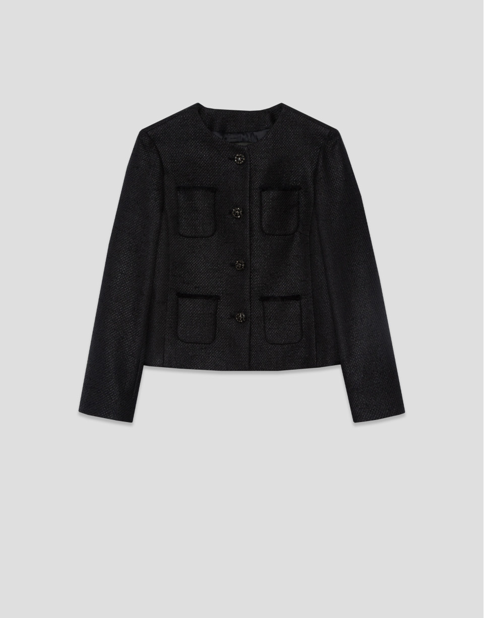 Short black woven jacket - Woman - SS2026 | Roberto Verino