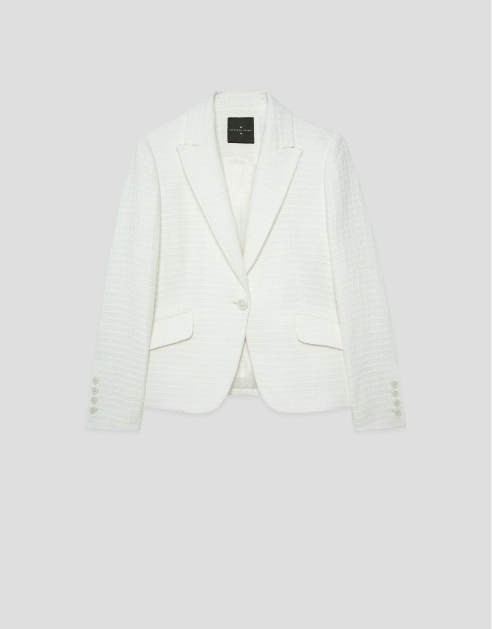 Short white shiny weave jacket - Woman - SS2026 | Roberto Verino