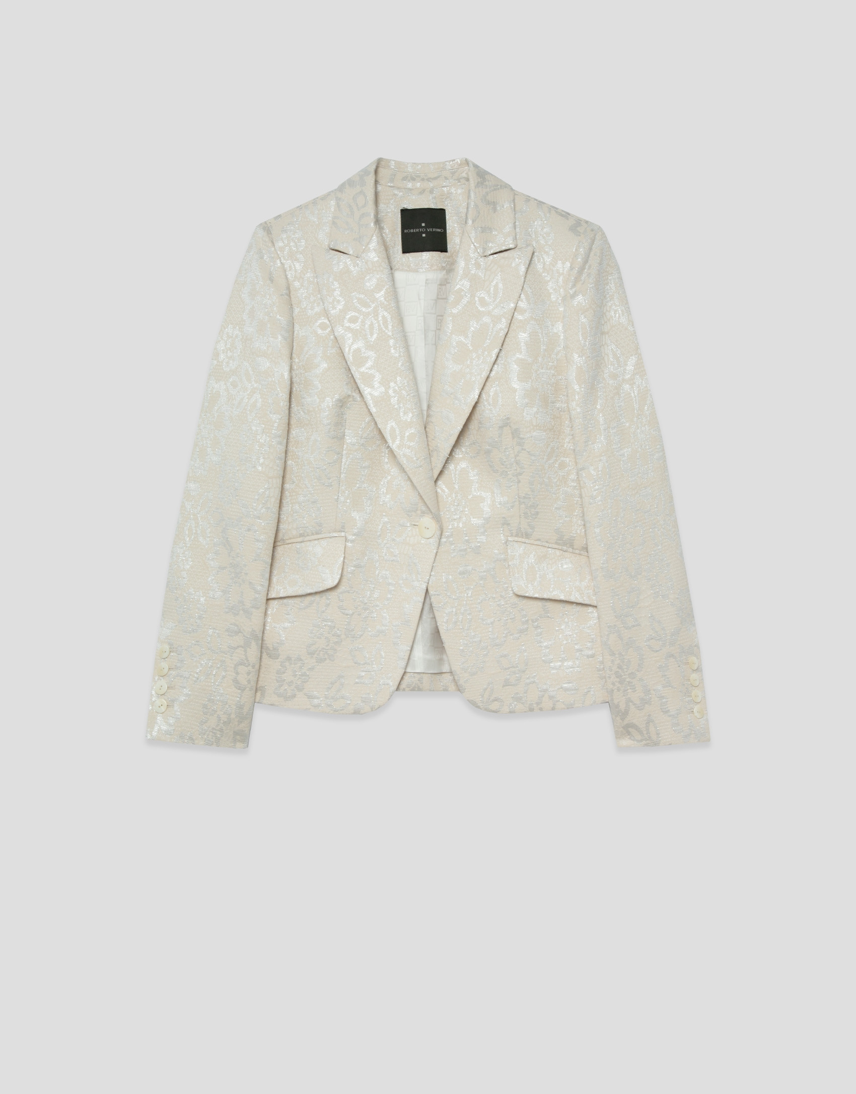 Chaqueta corta beige jacquard floral plata ... | Roberto Verino