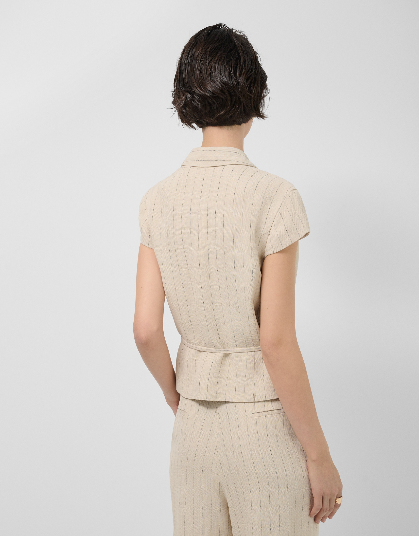 Beige double-breasted waistcoat with black ... | Roberto Verino