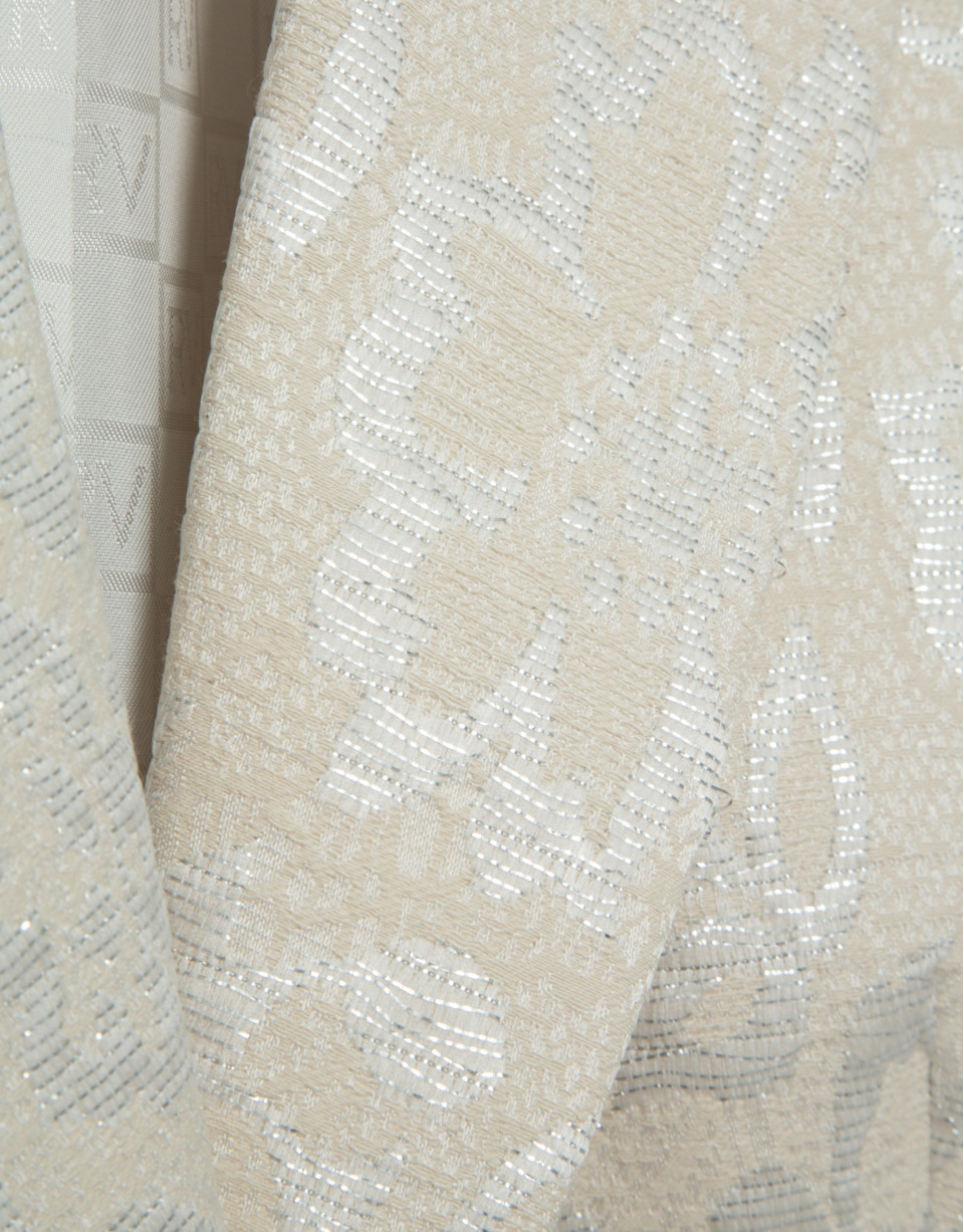 Short beige jacket with silver floral ... | Roberto Verino