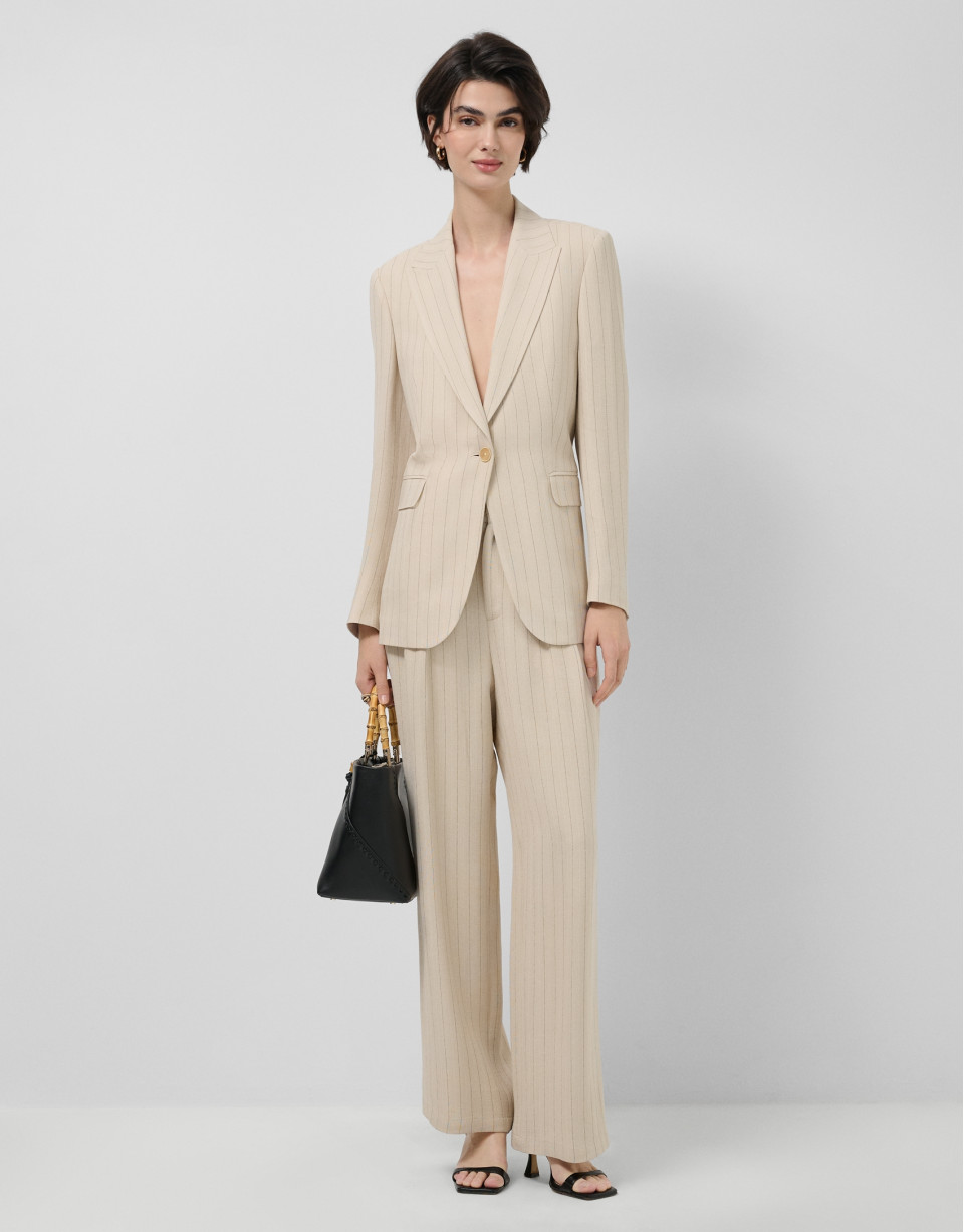 Beige single-button blazer with black pinstripe | Roberto Verino