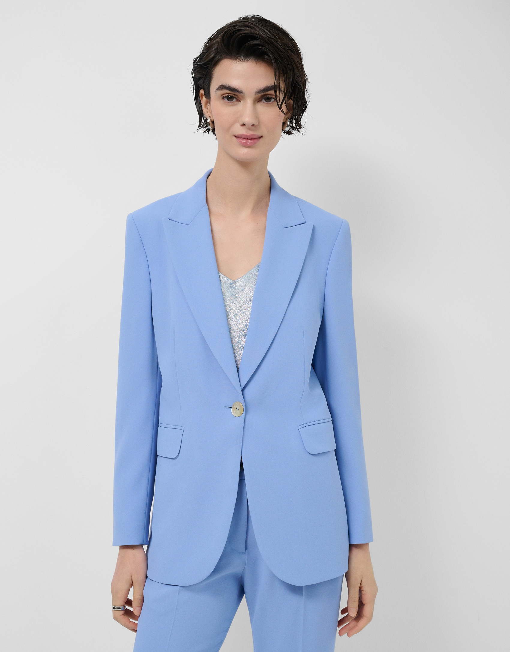 Light blue crepe single-button blazer - Woman | Roberto Verino