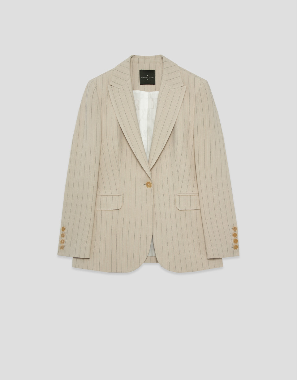 Beige single-button blazer with black pinstripe | Roberto Verino