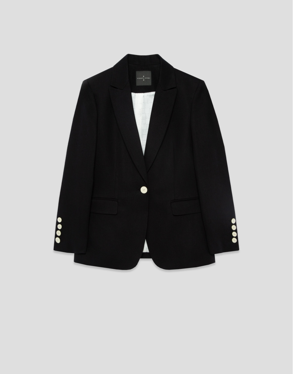 Blazer un botón mezcla lino negro - Mujer | Roberto Verino