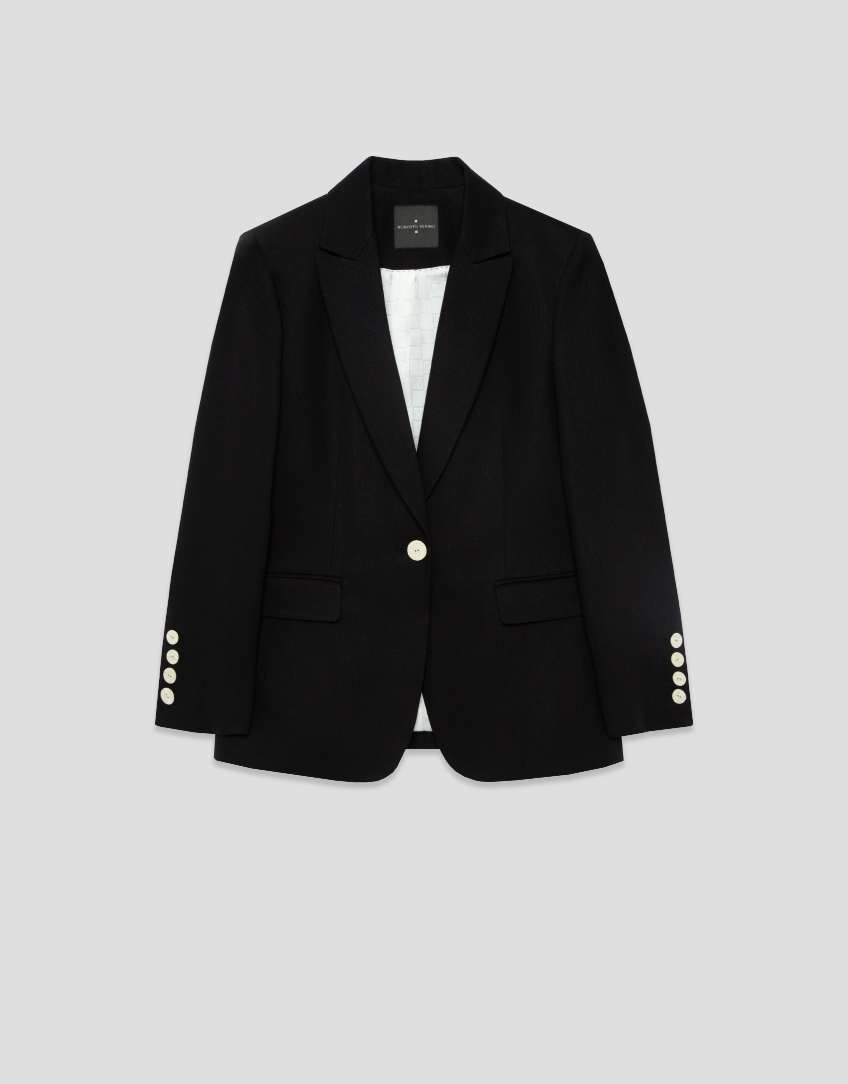 Black linen blend single-button blazer - Woman | Roberto Verino