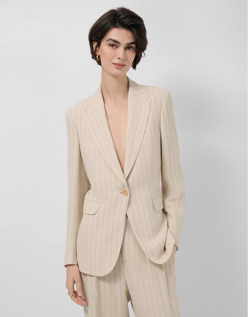 Beige single-button blazer with black pinstripe | Roberto Verino
