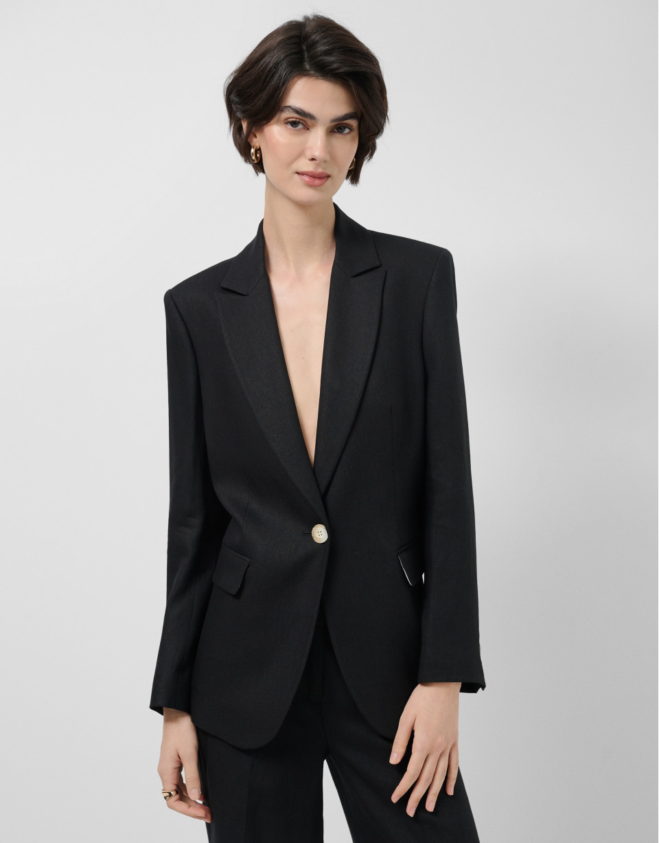 Blazer un botón mezcla lino negro - Mujer | Roberto Verino