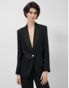 Black linen blend single-button blazer - Woman | Roberto Verino