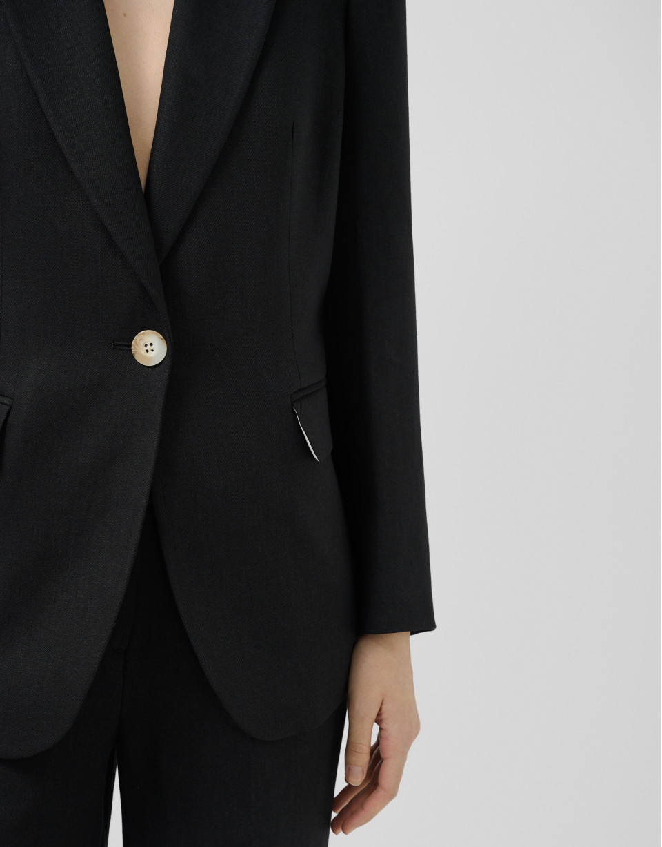 Blazer un botón mezcla lino negro - Mujer | Roberto Verino