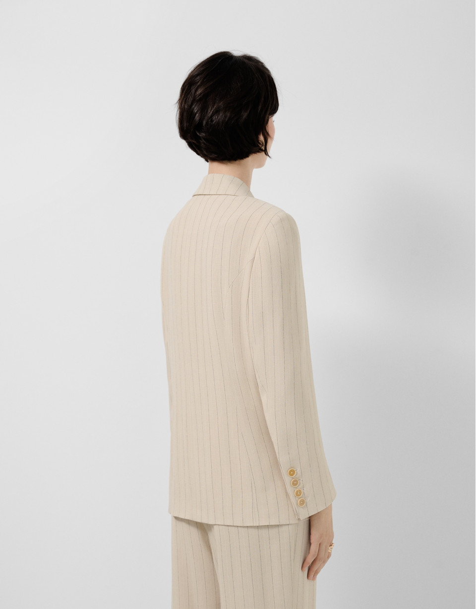 Blazer de un botón beige con raya ... | Roberto Verino