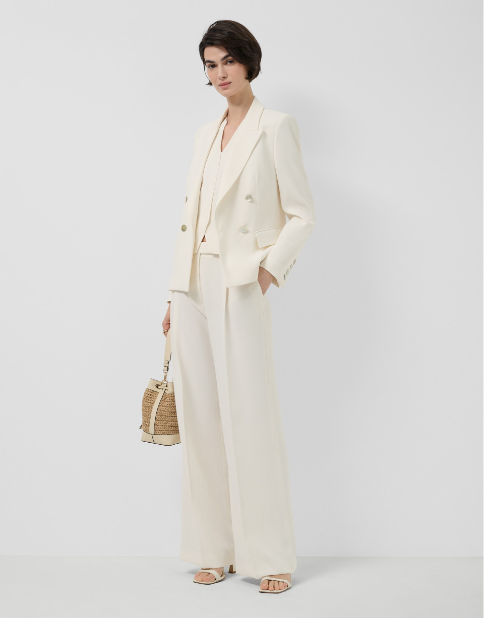 Double-breasted ecru crepe blazer - Woman | Roberto Verino