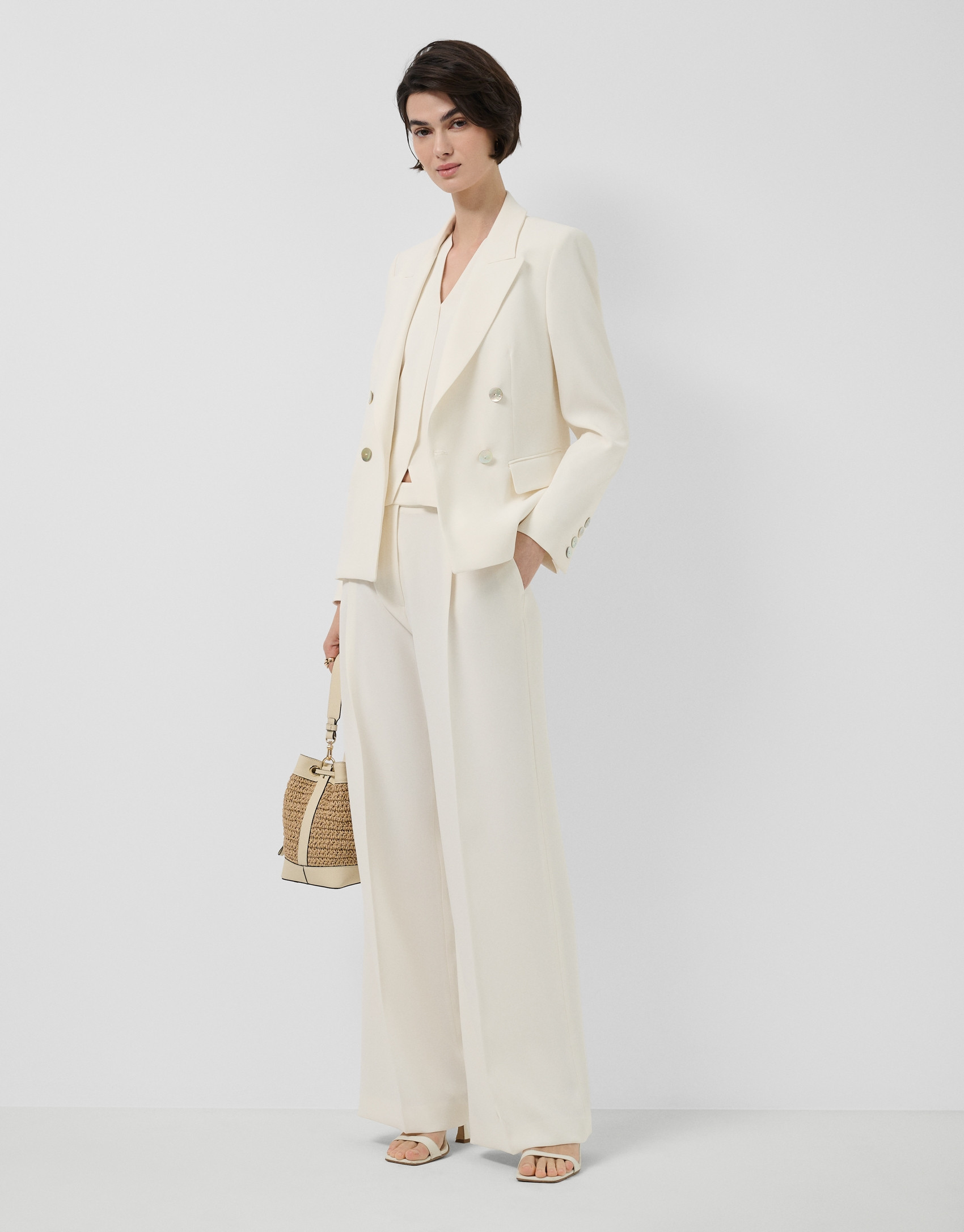 Double-breasted ecru crepe blazer - Woman | Roberto Verino