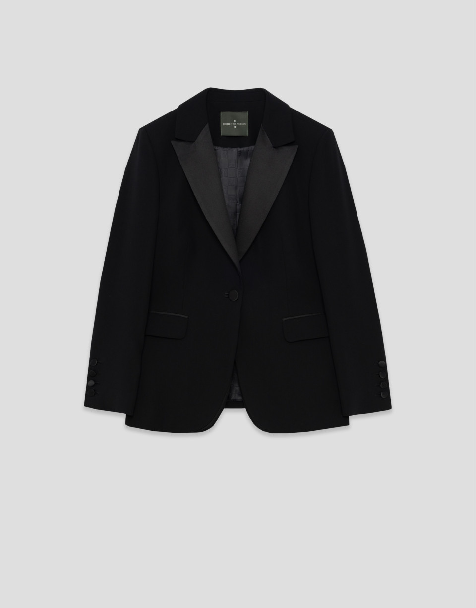 Black crepe tuxedo blazer - Woman - SS2026 | Roberto Verino