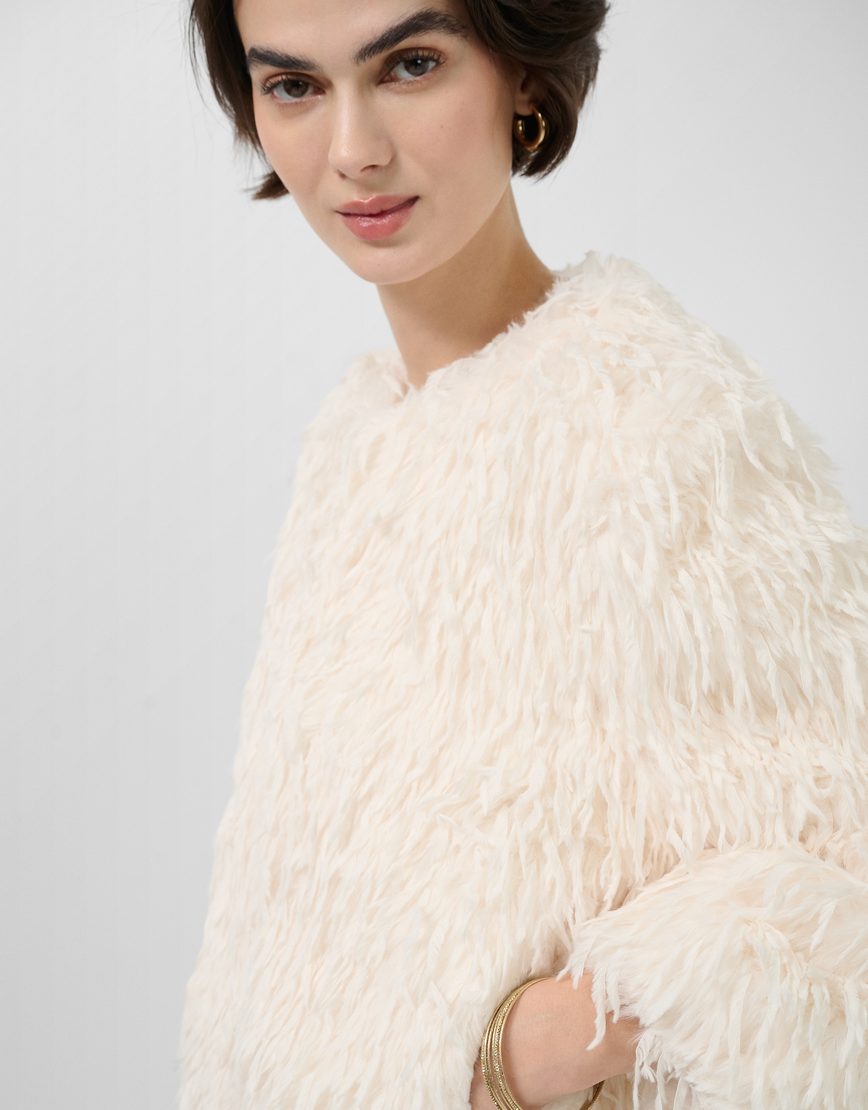 Jacket with detachable collar in white ... | Roberto Verino