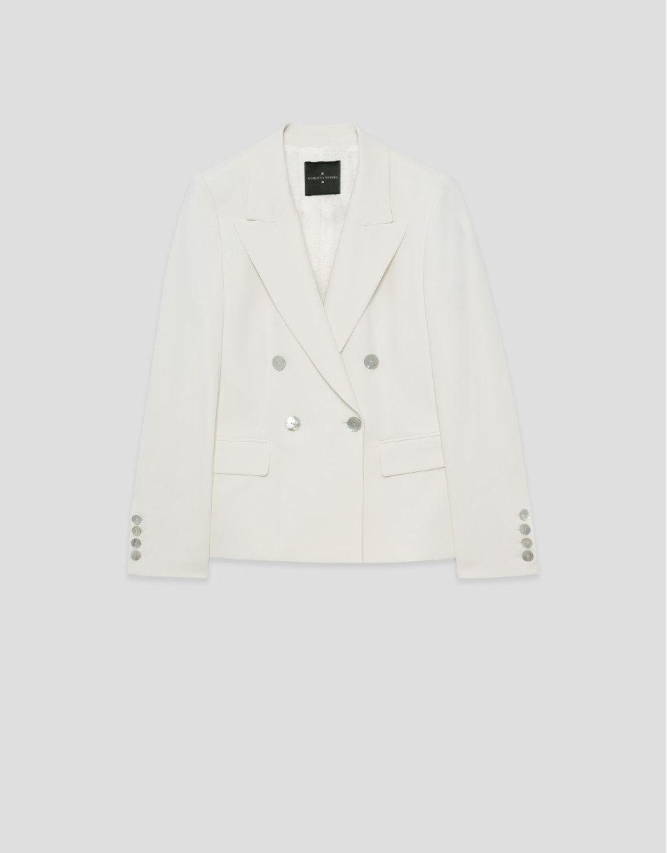 Double-breasted ecru crepe blazer - Woman | Roberto Verino