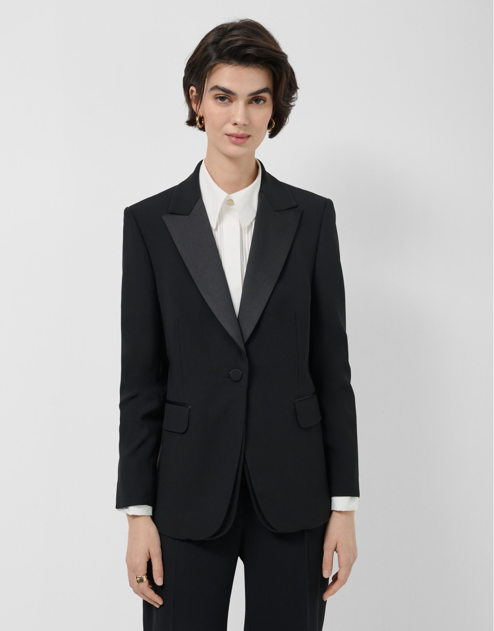 Black crepe tuxedo blazer - Woman - SS2026 | Roberto Verino