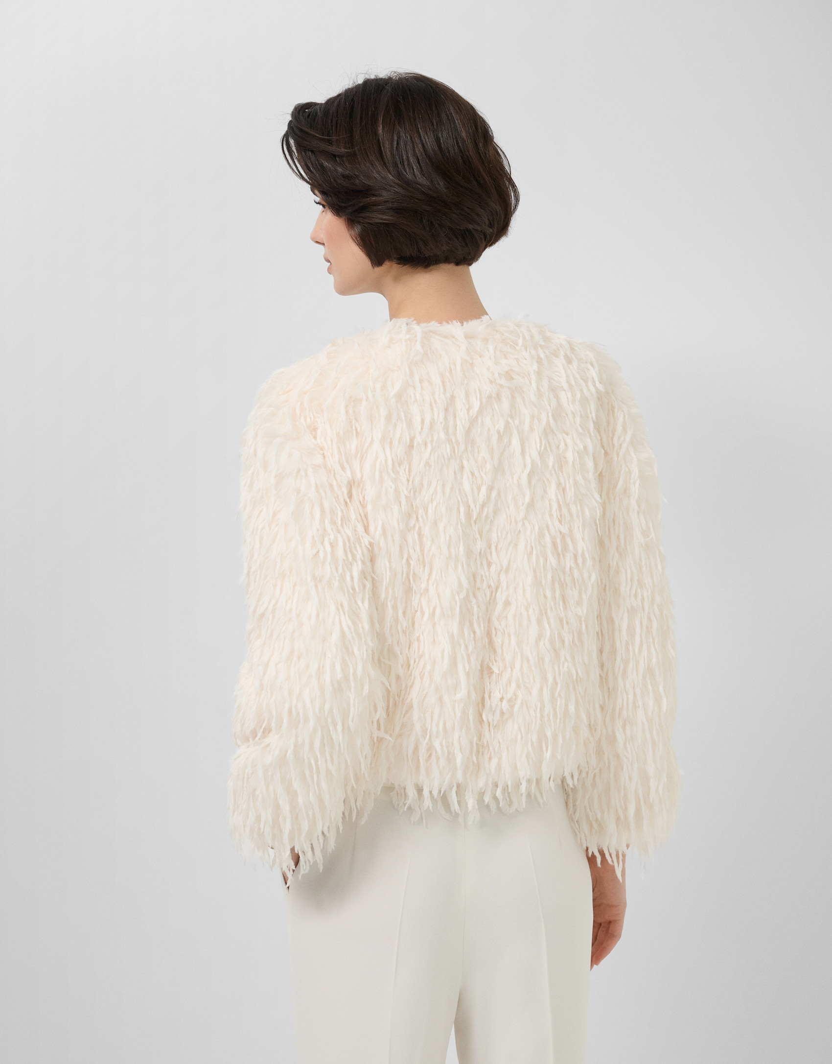 Jacket with detachable collar in white ... | Roberto Verino