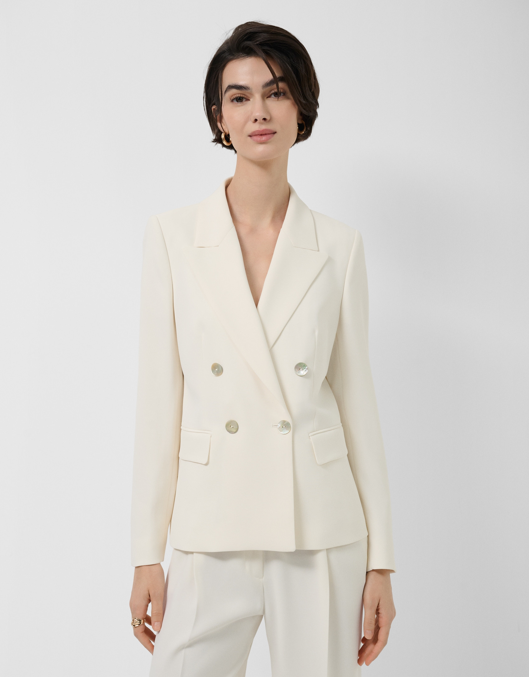 Double-breasted ecru crepe blazer - Woman | Roberto Verino