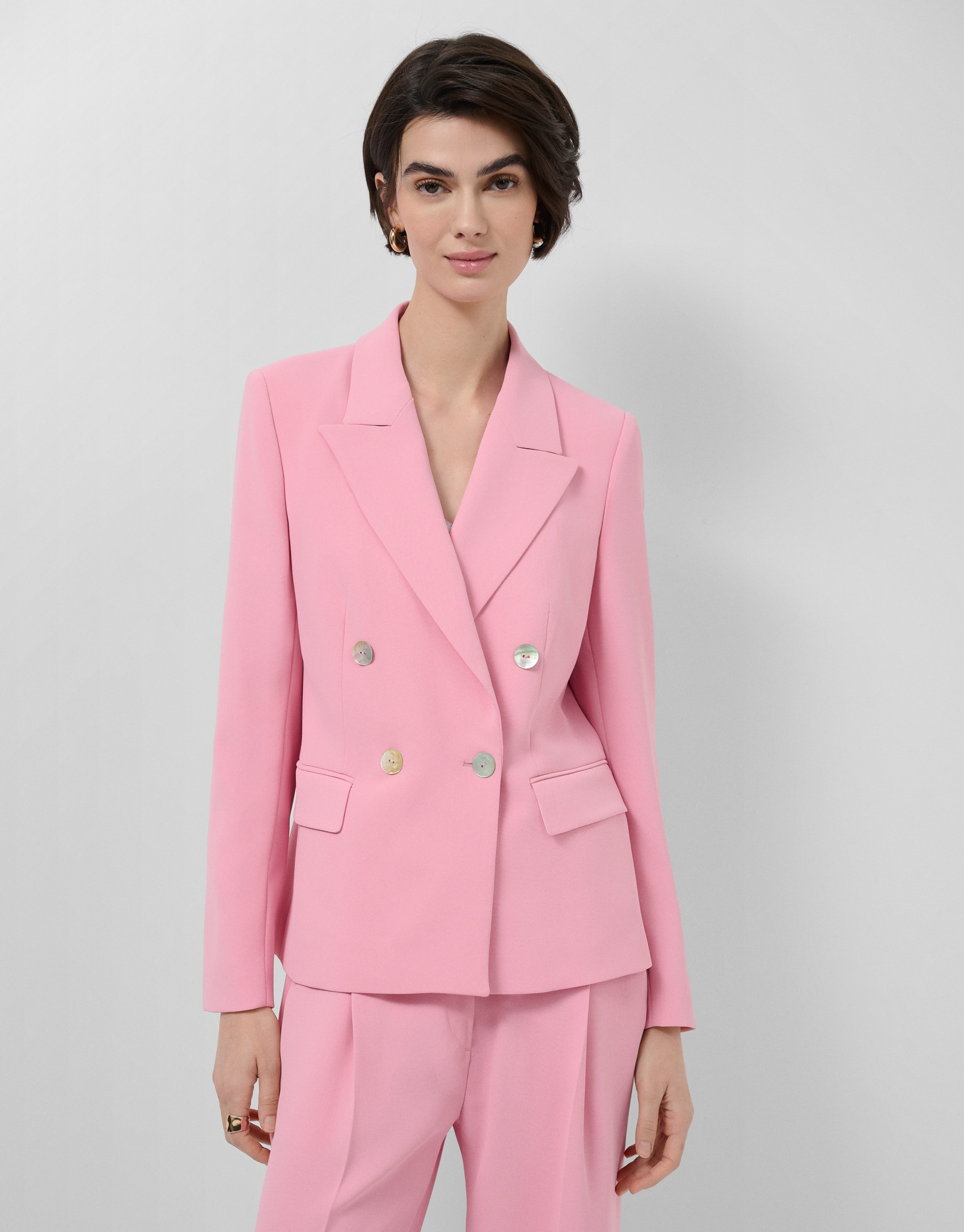 Pink crepe double-breasted blazer - Woman | Roberto Verino