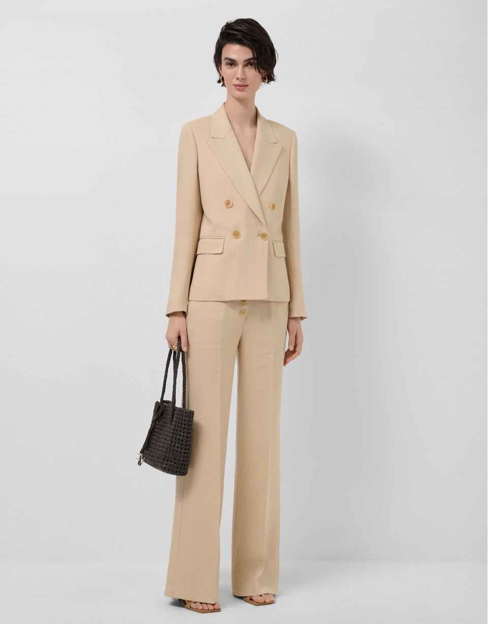 Beige linen blend single-button blazer - Woman | Roberto Verino