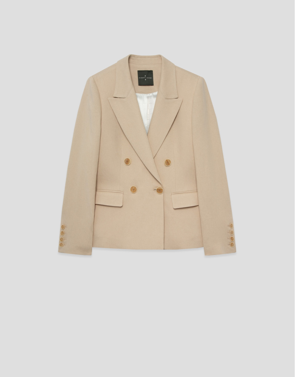 Beige linen blend single-button blazer - Woman | Roberto Verino