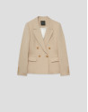 Beige linen blend single-button blazer - Woman | Roberto Verino
