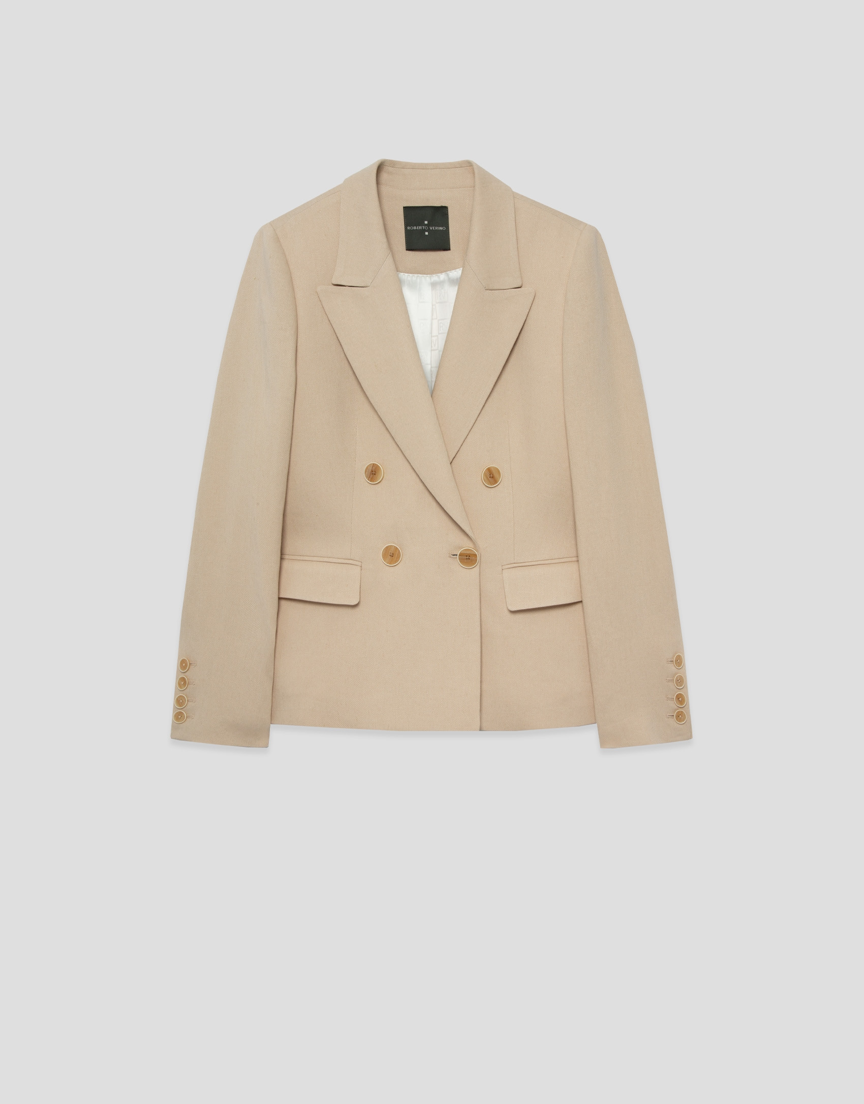 Beige linen blend single-button blazer - Woman | Roberto Verino
