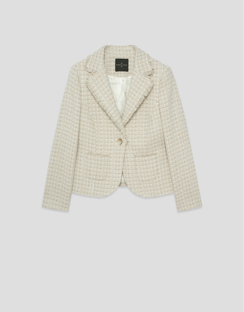 Beige short jacket with fancy thread weave | Roberto Verino