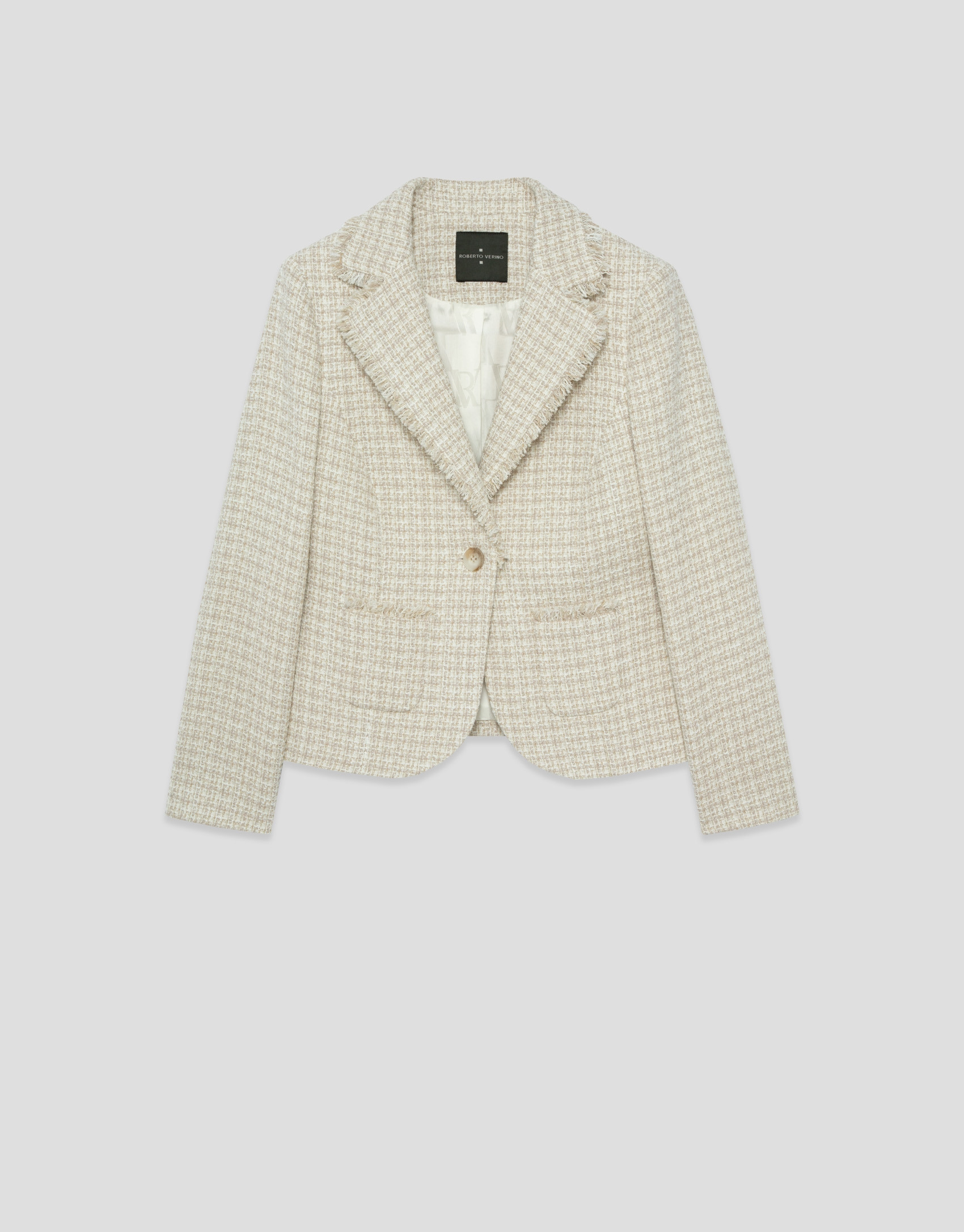 Beige short jacket with fancy thread weave | Roberto Verino