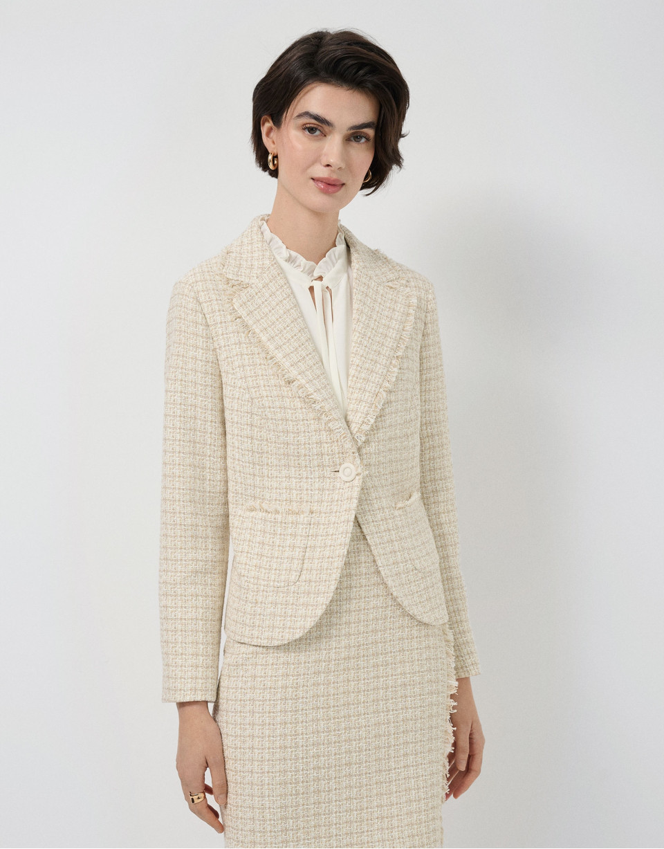 Beige short jacket with fancy thread weave | Roberto Verino