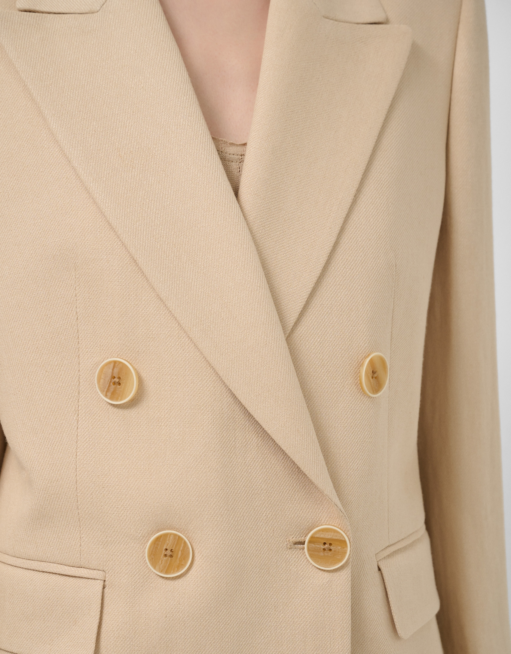 Beige linen blend single-button blazer - Woman | Roberto Verino