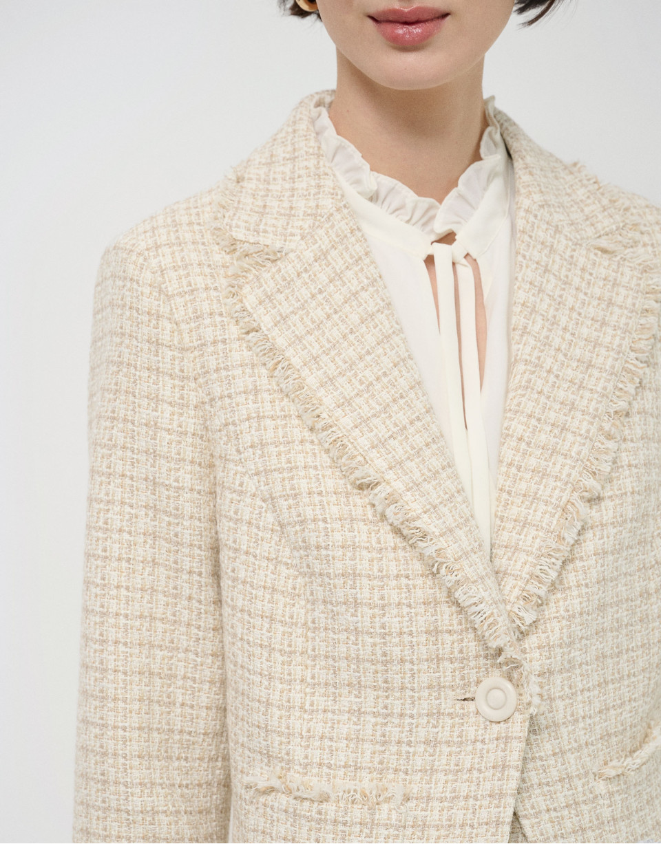 Beige short jacket with fancy thread weave | Roberto Verino