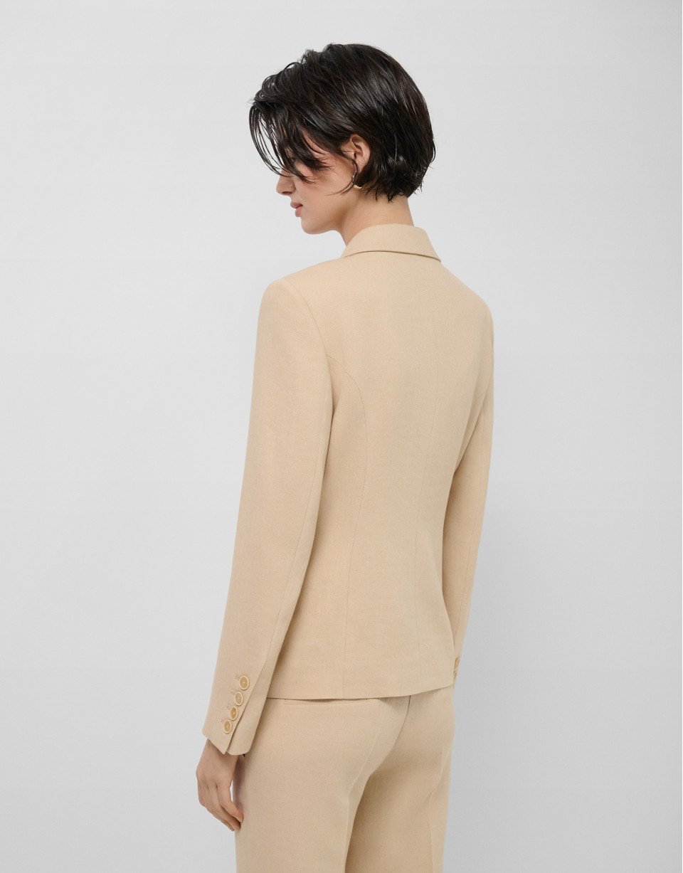 Beige linen blend single-button blazer - Woman | Roberto Verino