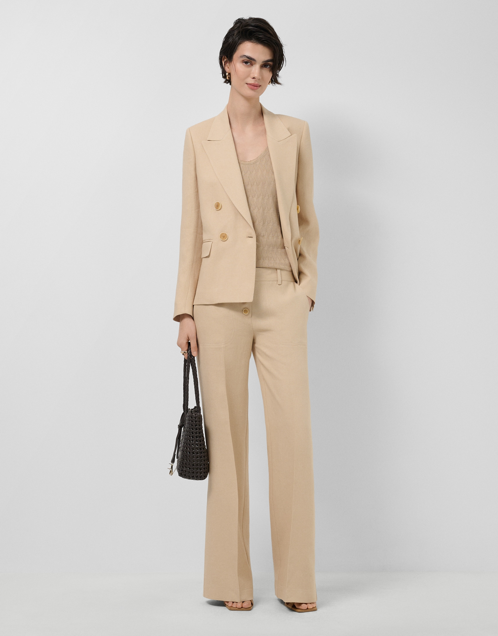 Blazer un botón mezcla lino beige - Mujer | Roberto Verino