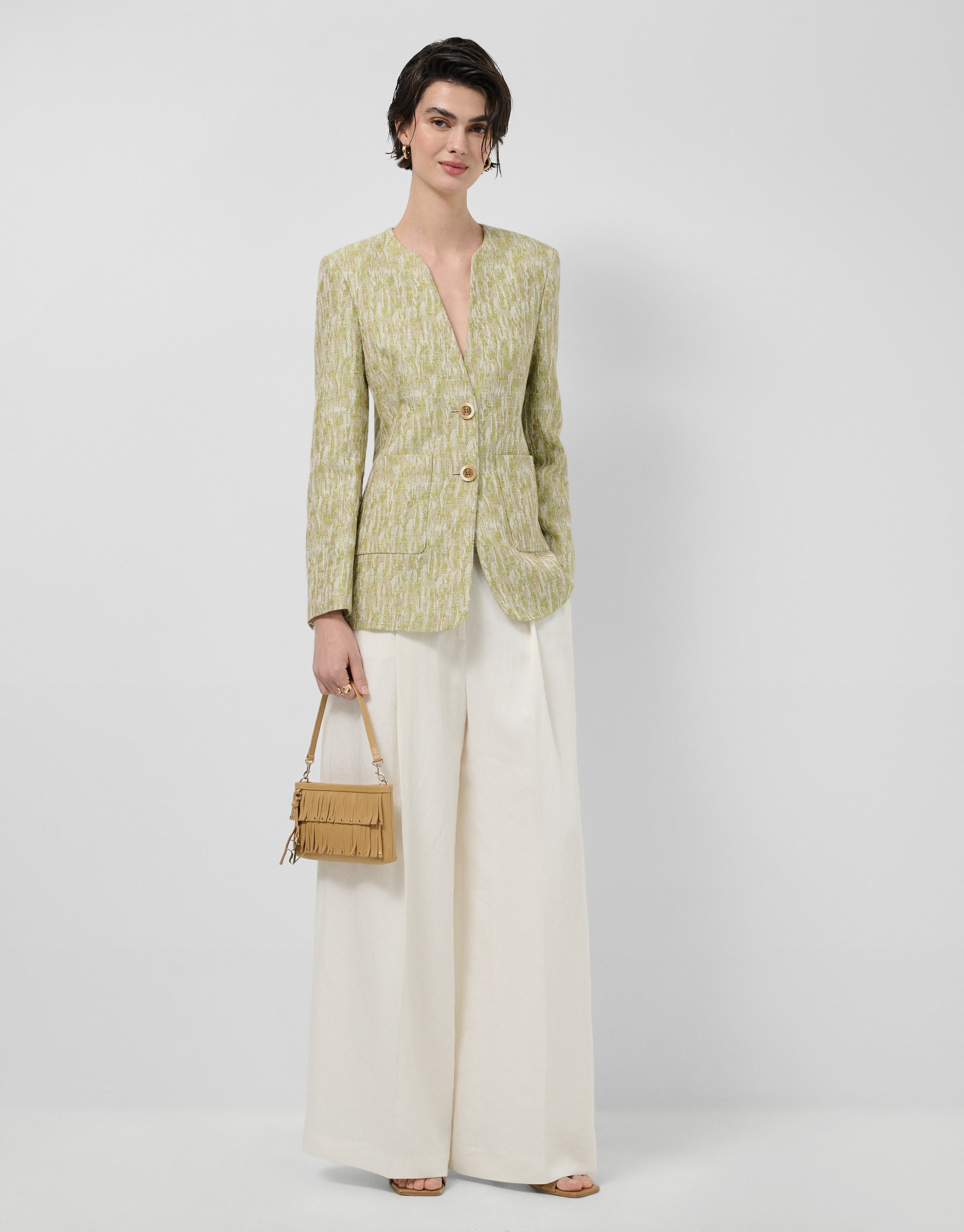 Chaqueta jacquard lino/algodón verde musgo | Roberto Verino