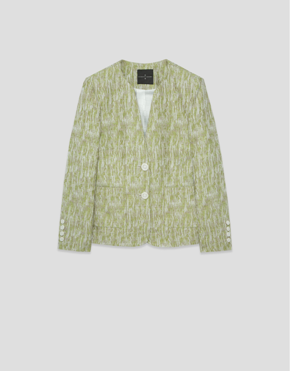 Moss green jacquard linen/cotton jacket - Woman | Roberto Verino