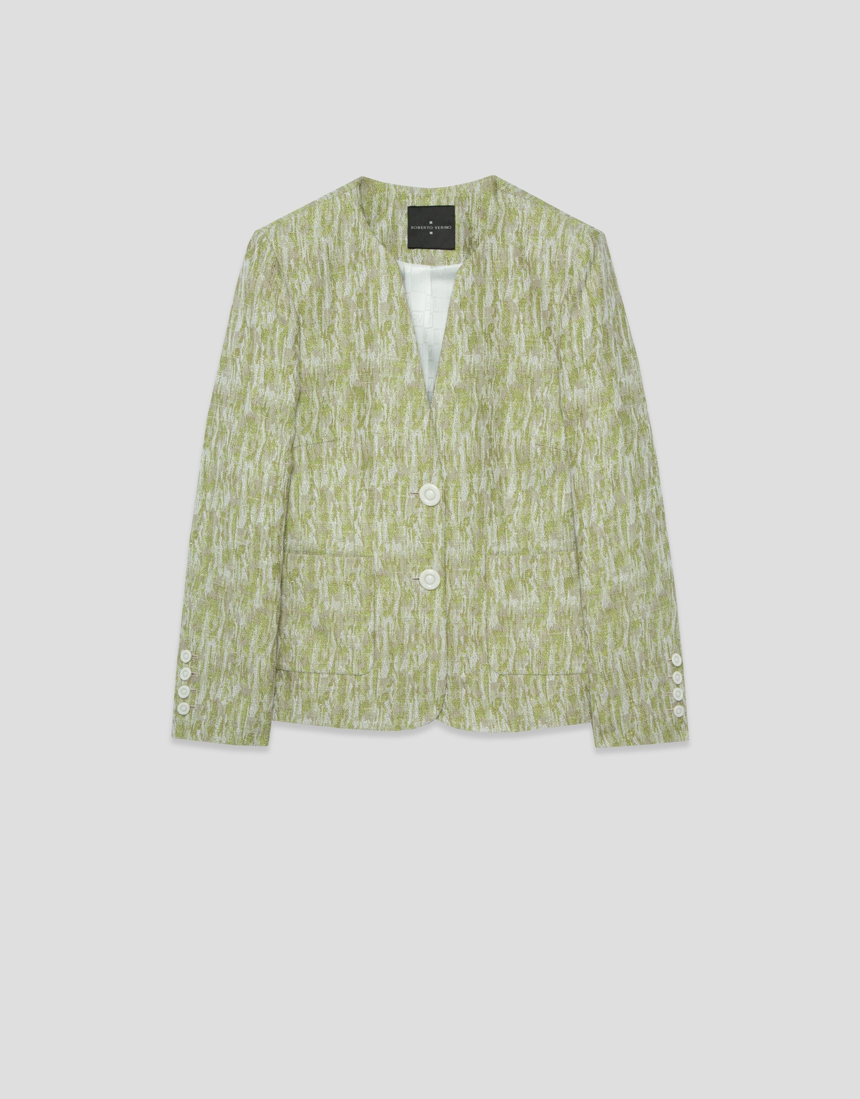 Moss green jacquard linen/cotton jacket - Woman | Roberto Verino