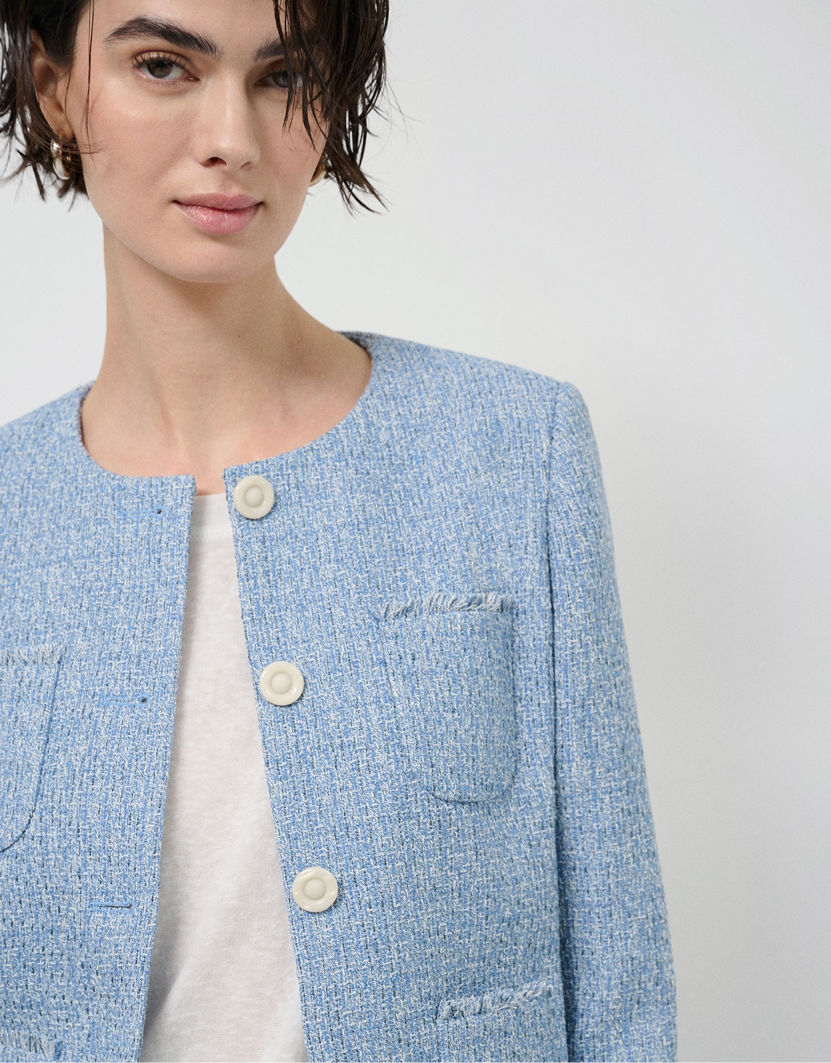 Short blue tweed jacket - Woman - SS2026 | Roberto Verino