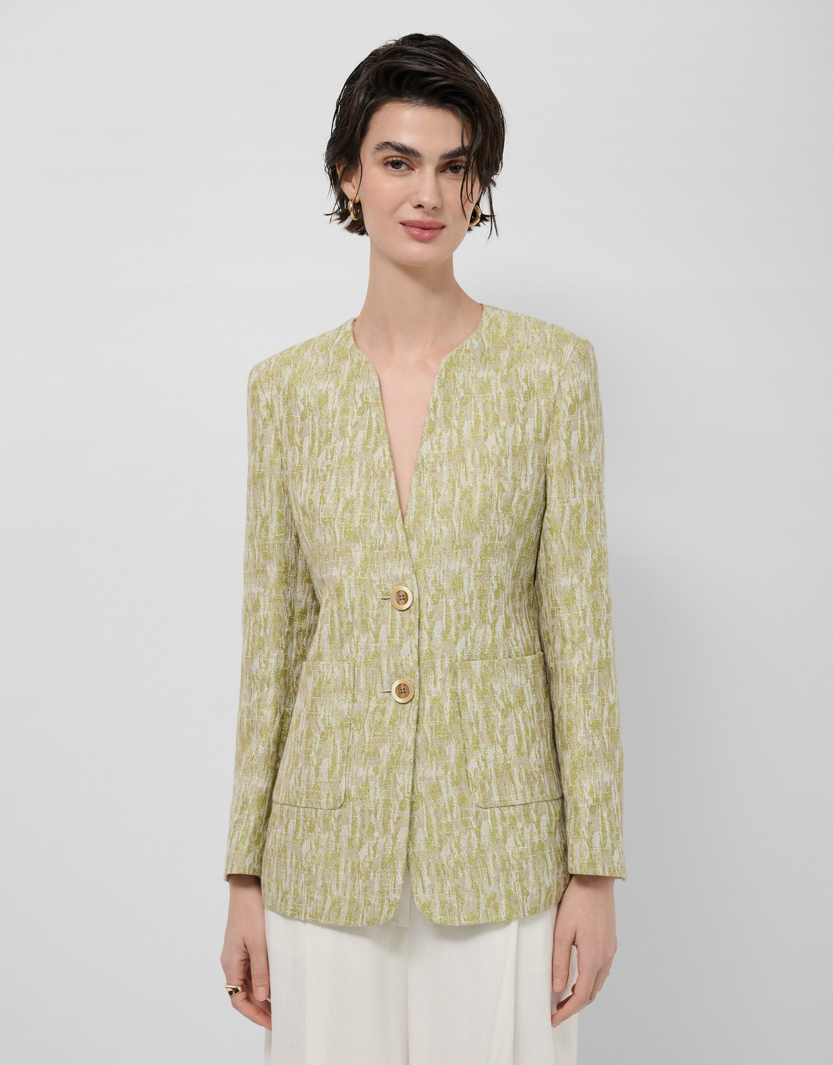 Moss green jacquard linen/cotton jacket - Woman | Roberto Verino