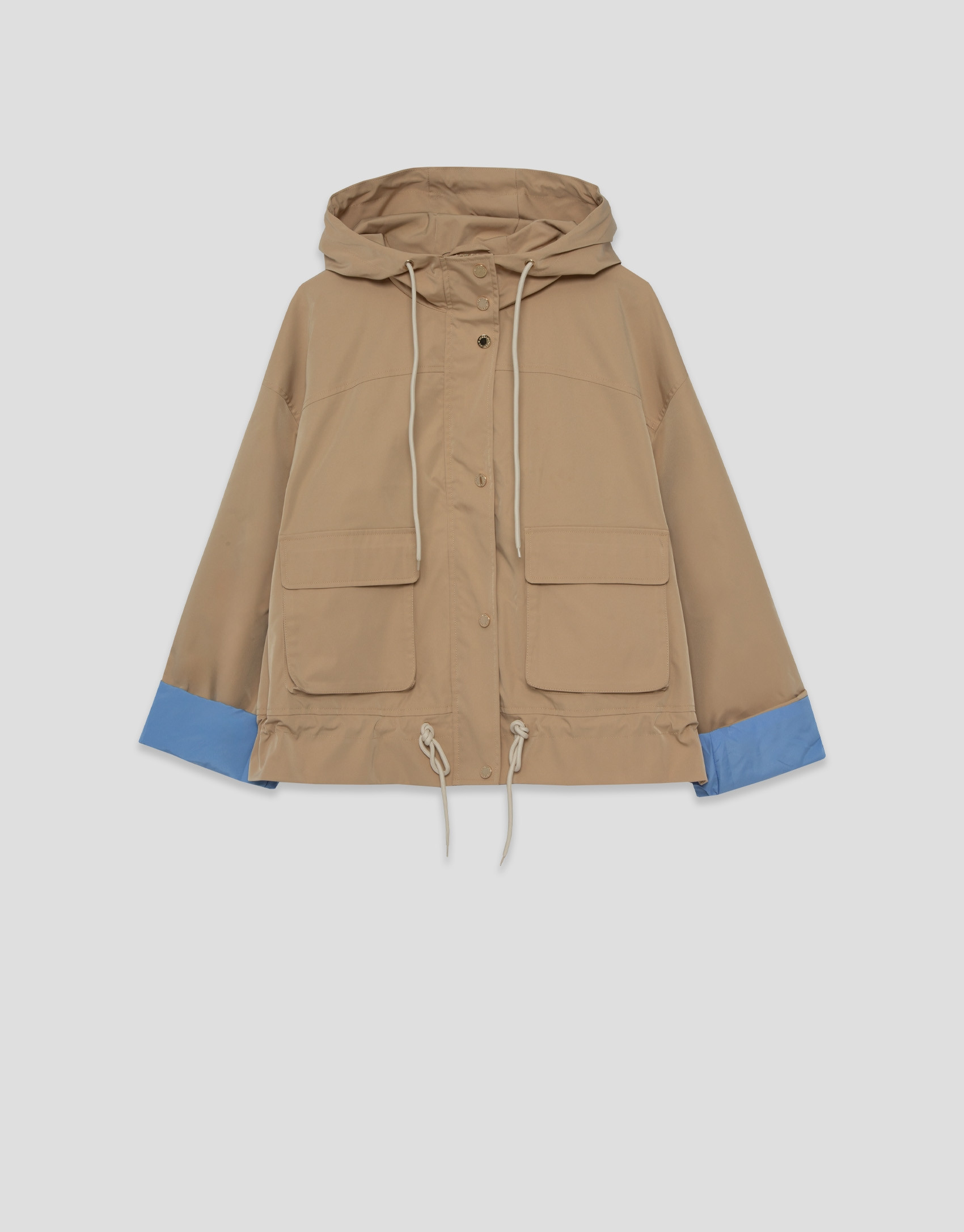 Camel technical fabric jacket with blue interior | Roberto Verino