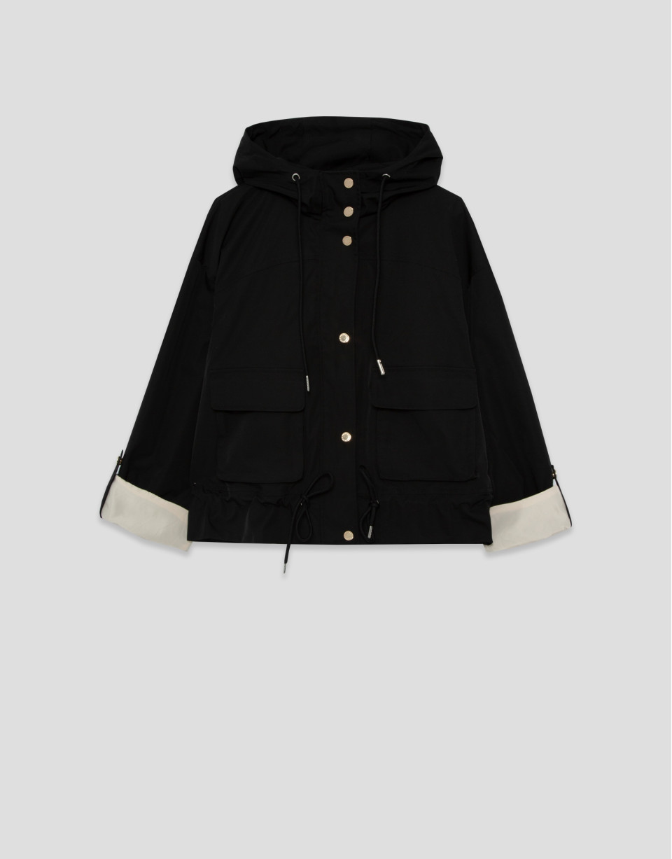 Black technical fabric jacket with camel ... | Roberto Verino