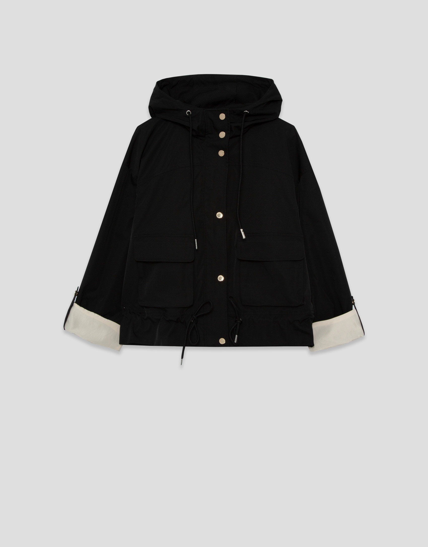 Black technical fabric jacket with camel ... | Roberto Verino